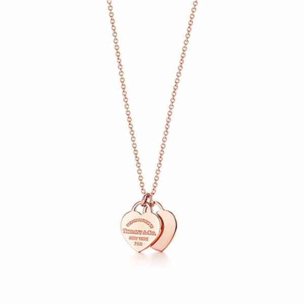 TIFFANY Golden twin heart connected pendant slender necklace