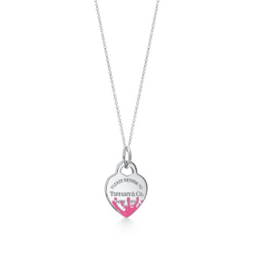 Tiffany&Co. silver heart-shaped pendant necklace with pink accents,