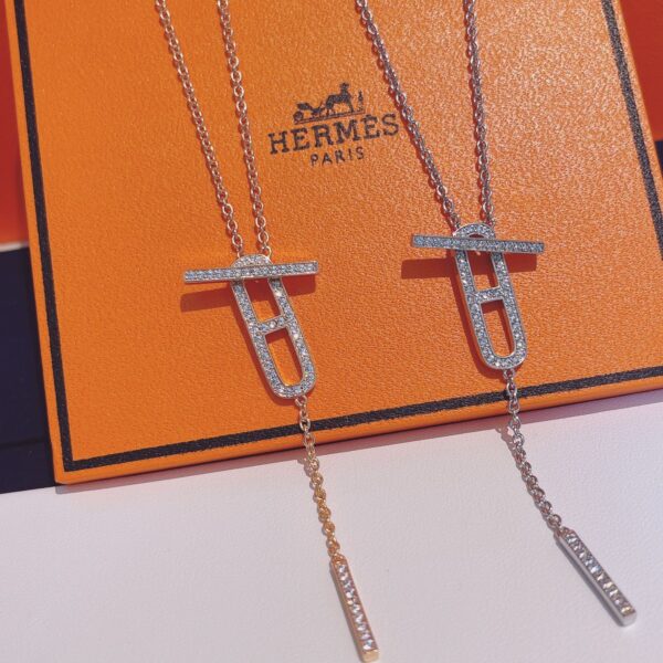Diamond-set H-shaped long necklace HENT18