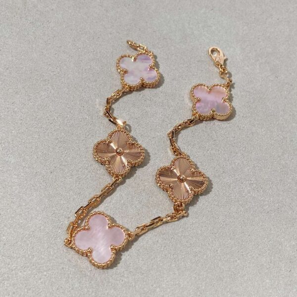 Engraved rose gold, pink mother-of-pearl bracelet