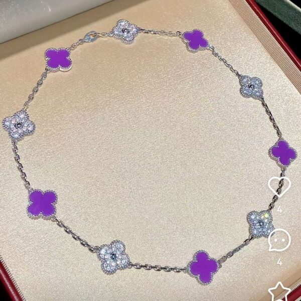 A ten-stone interlaced amethyst and sapphire necklace